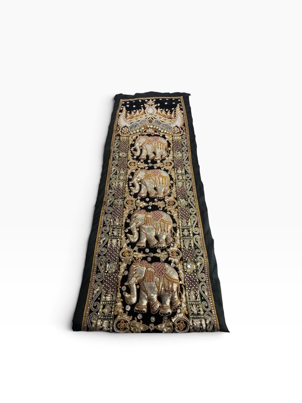 Vintage Indian Sequin Elephant Wall Hanging Beaded Embroidered Textile Tapestry